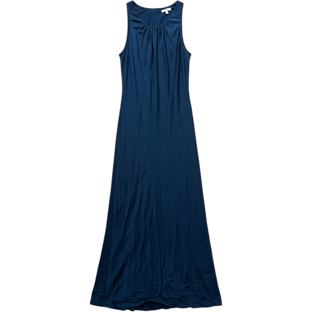 Open Edit Teal Blue Satin Open Back Tie Maxi Dress Sleeveless Medium